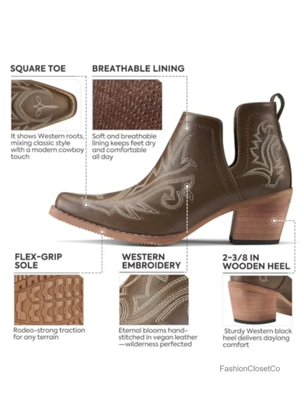 Women's Cowboy Ankle Booties Chunky Heel V Cutout Western Boots